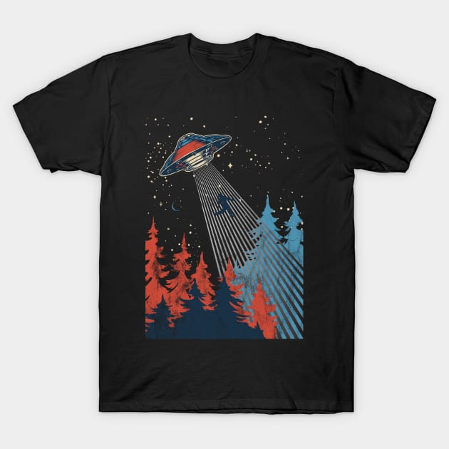UFO Abduction Distressed T-Shirt by Golden Eagle Design Studio
